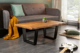 Table basse moderne 110cm coloris naturel en bois massif pas cher