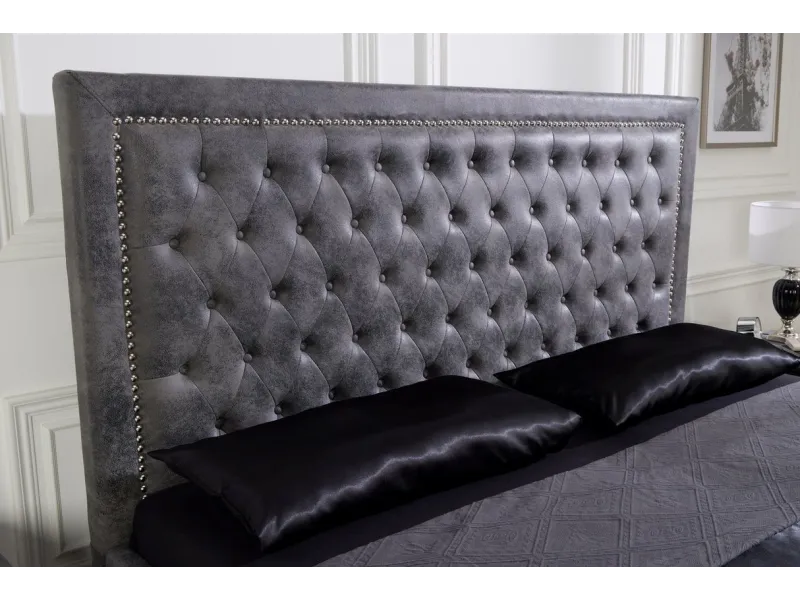 Lit design 180x200cm avec rivets de velours gris antique