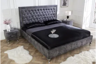 Lit design 180x200cm avec rivets de velours gris antique