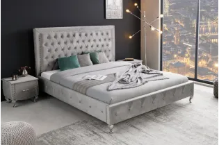 Lit design 180x200cm avec rivets de velours gris argent 2
