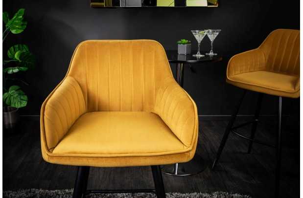 Lot de 2 tabourets de bar en velours coloris jaune moutarde