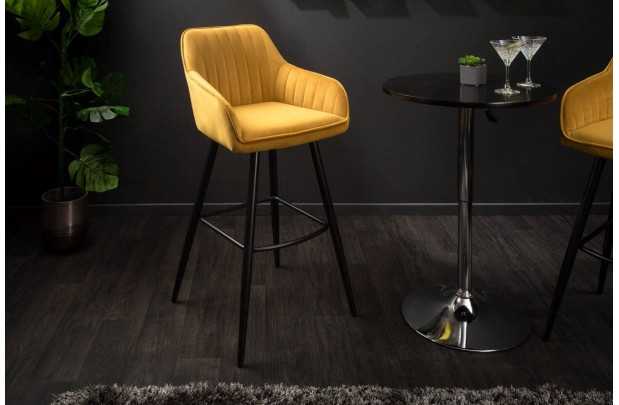 Lot de 2 tabourets de bar en velours coloris jaune moutarde