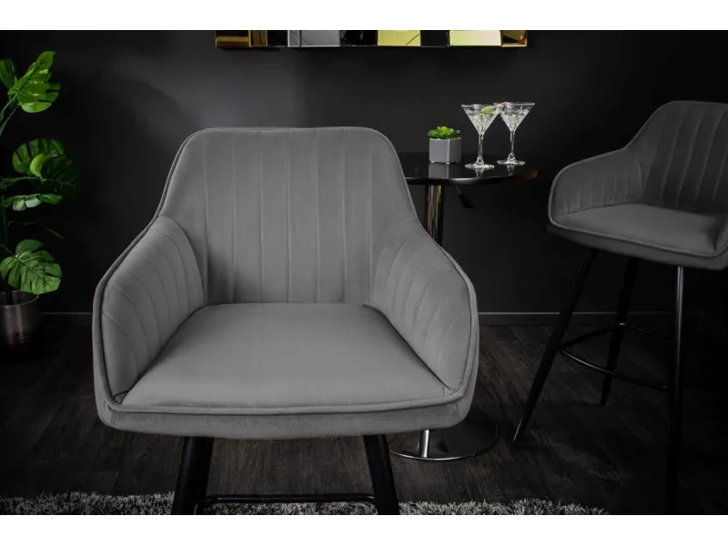 Lot de 2 tabourets de bar en velours coloris gris