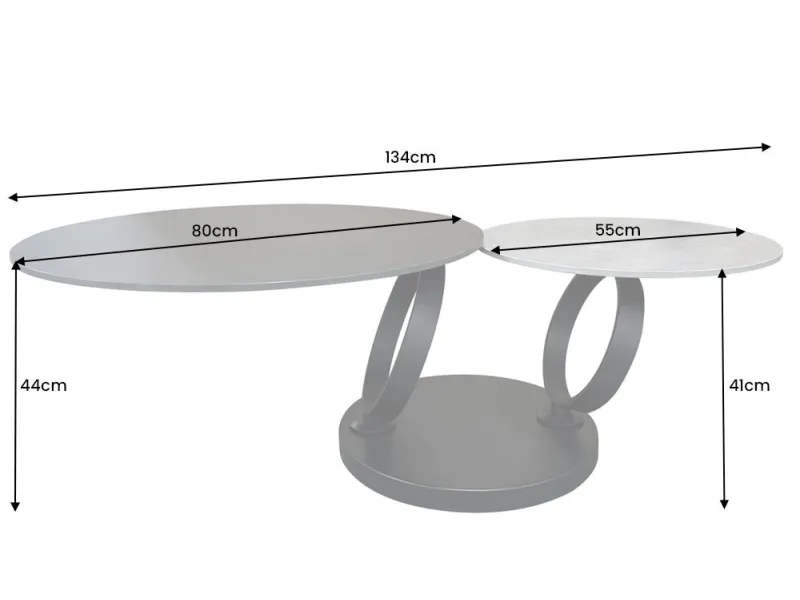 Table Basse Rotative DANCING RINGS 80-134cm – Élégance Polyvalente en Céramique Noire et Grise