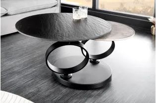 Table Basse Rotative DANCING RINGS 80-134cm – Élégance Polyvalente en Céramique Noire et Grise