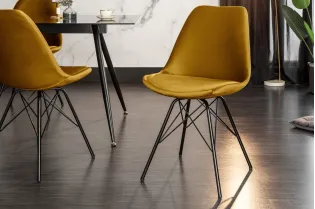 Lot de 4 Chaises Scandinave en velours coloris jaune moutarde 2