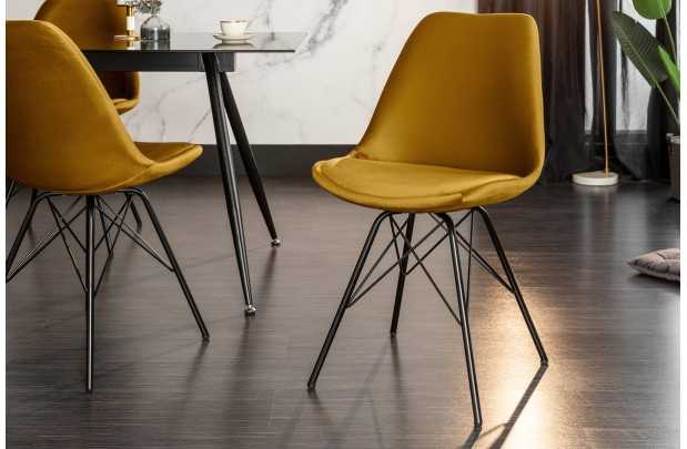 Lot de 4 Chaises Scandinave en velours coloris jaune moutarde