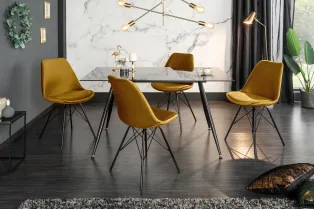 Lot de 4 Chaises Scandinave en velours coloris jaune moutarde
