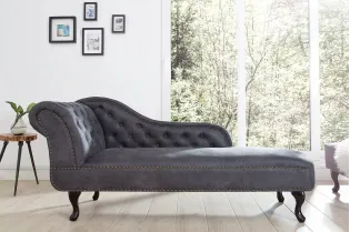 Méridienne design Chesterfield capitonné en tissu gris argenté 2