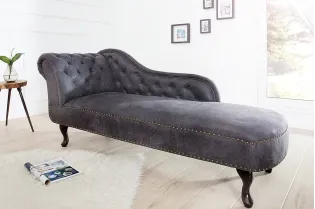 Méridienne design Chesterfield capitonné en tissu gris argenté