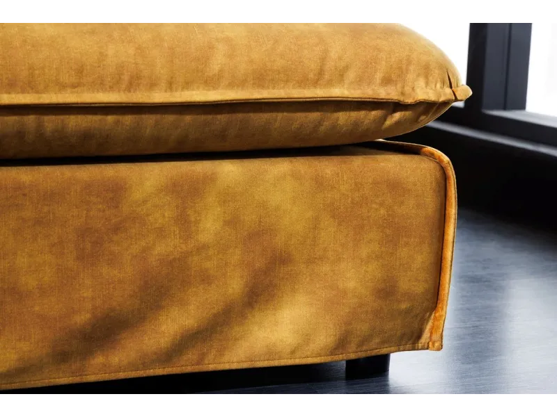 Tabouret moderne 100CM en lin coloris jaune moutarde