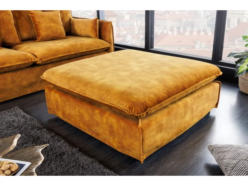 Tabouret moderne 100CM en lin coloris jaune moutarde