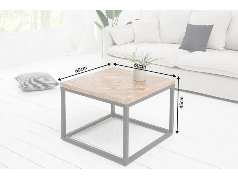 Table d'appoint de 60 cm design industriel en bois massif avec piétement en métal