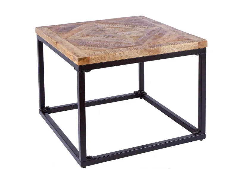 Table d'appoint de 60 cm design industriel en bois massif avec piétement en métal