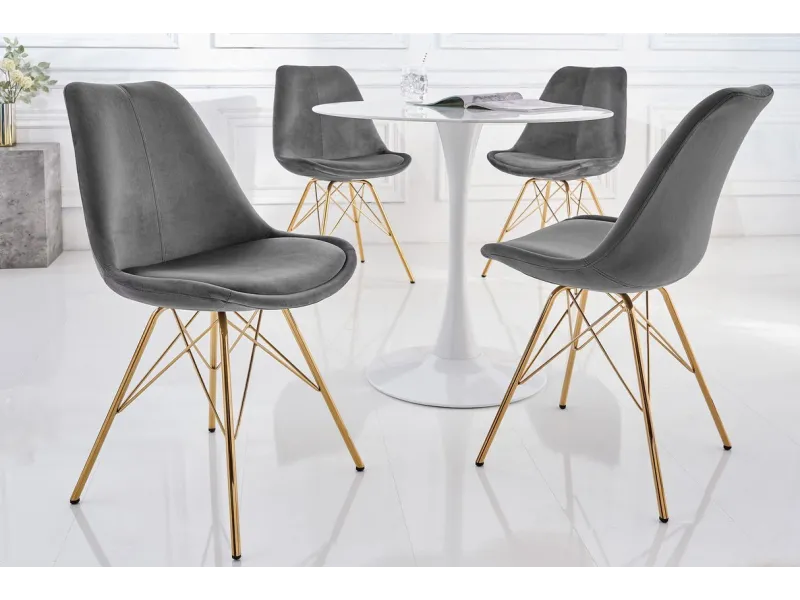 Lot de 4 Chaises design SCANDINAVE en velours gris foncé pieds dorés