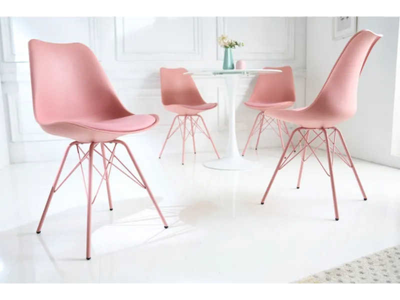 Lot de 4 Chaises Scandinave rose revêtement en simili cuir structure en métal