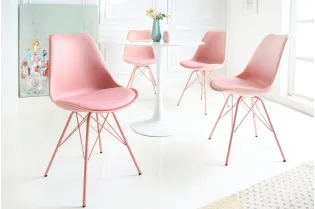 Lot de 4 Chaises Scandinave rose revêtement en simili cuir structure en métal