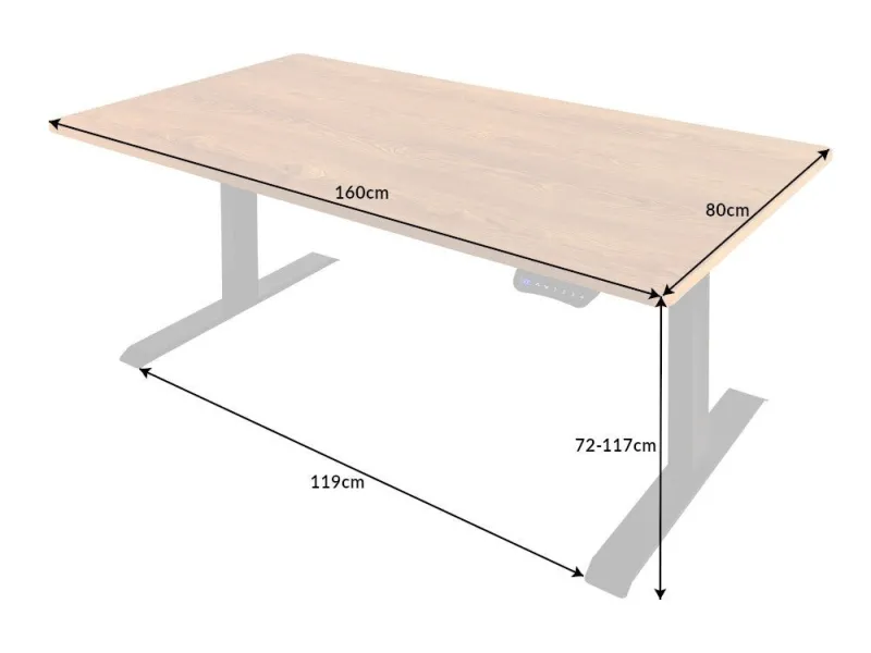 Bureau réglable en hauteur électriquement coloris Chêne 160x80 cm