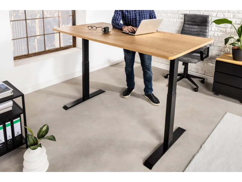 Bureau réglable en hauteur électriquement coloris Chêne 160x80 cm