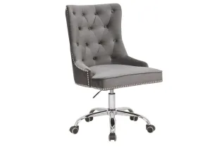 Chaise de bureau VICTORIAN 49-57cm - Élégance Baroque en Velours Gris Argenté 2