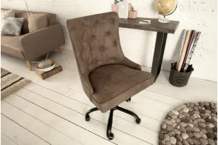 Chaise de bureau VICTORIAN 49-57cm - Style Chesterfield en Microfibre Marron Clair 2