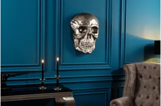 Sculpture murale design crâne humain en aluminium coloris argenté F...