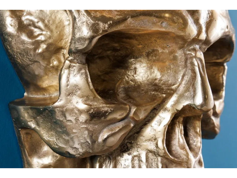 Sculpture murale design crâne humain en aluminium coloris doré Figu...