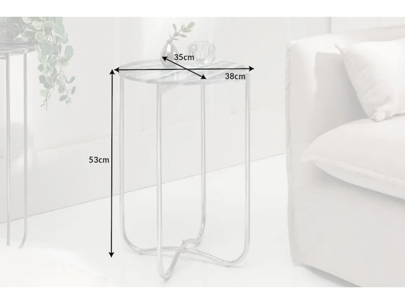 Lot de 2 tables d'appoint moderne coloris gris et argenté en marbre...