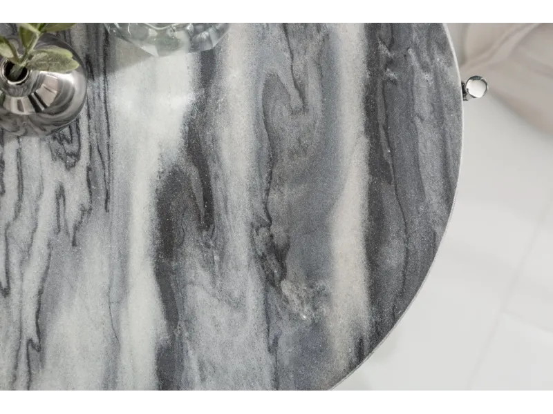 Lot de 2 tables d'appoint moderne coloris gris et argenté en marbre...