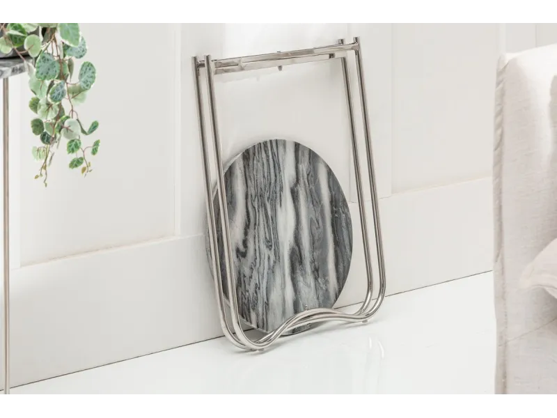 Lot de 2 tables d'appoint moderne coloris gris et argenté en marbre...