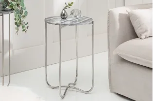 Lot de 2 tables d'appoint moderne coloris gris et argenté en marbre... 2
