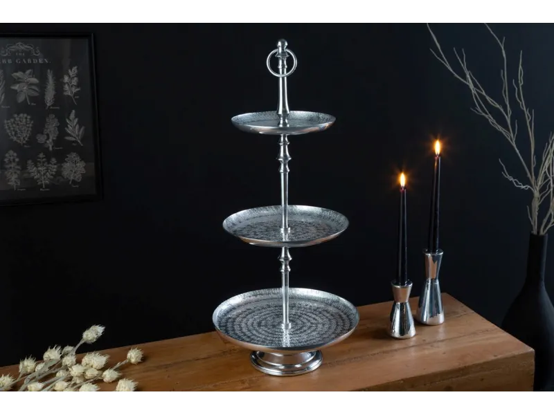 Plateau design oriental coloris argenté en métal Objets de décorati...