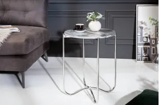 Lot de 2 tables d'appoint moderne en marbre et en métal coloris gri... 2