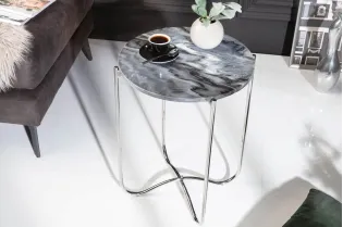 Lot de 2 tables d'appoint moderne en marbre et en métal coloris gri...