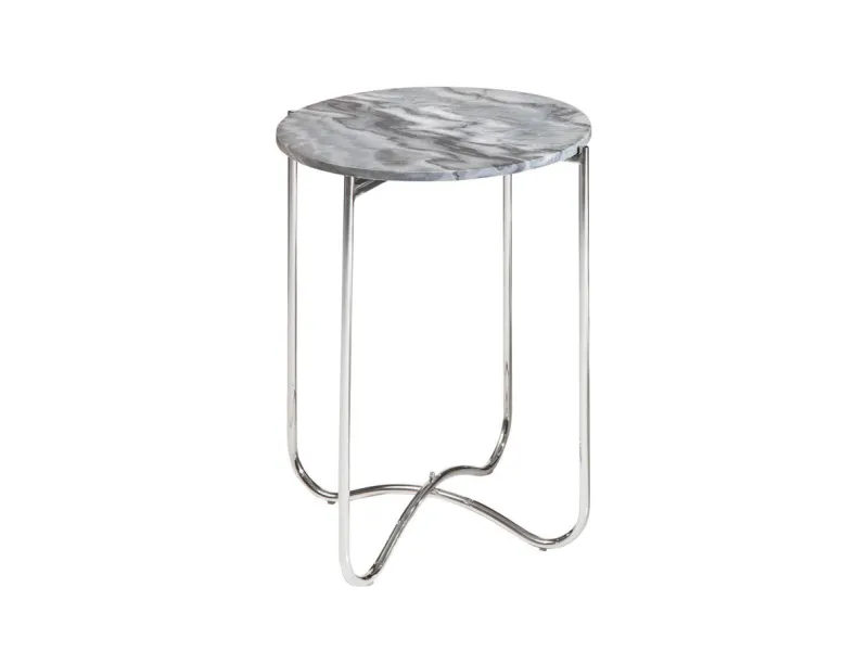 Lot de 2 tables d'appoint moderne en marbre et en métal coloris gri...