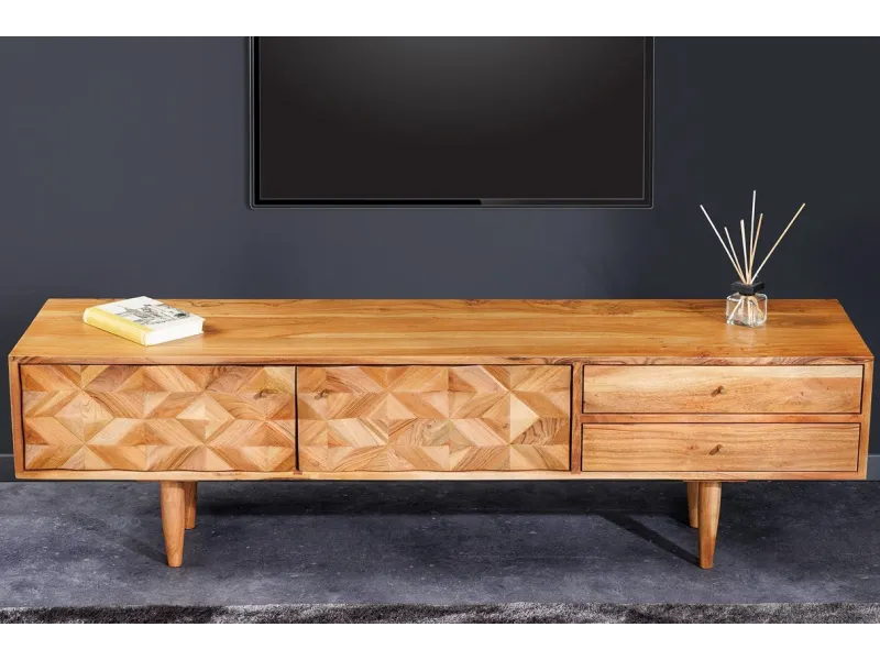 Meuble TV contemporain |Meuble TV en bois massif avec piétement en ...