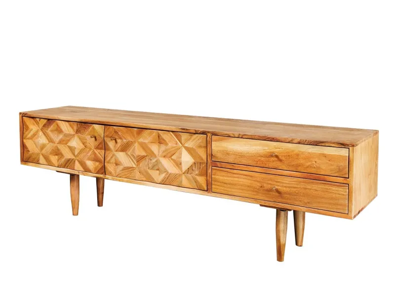 Meuble TV contemporain |Meuble TV en bois massif avec piétement en ...