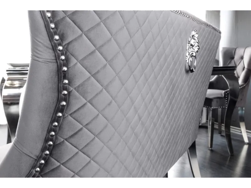 Canapé Banquette en Velours Gris - Style Baroque