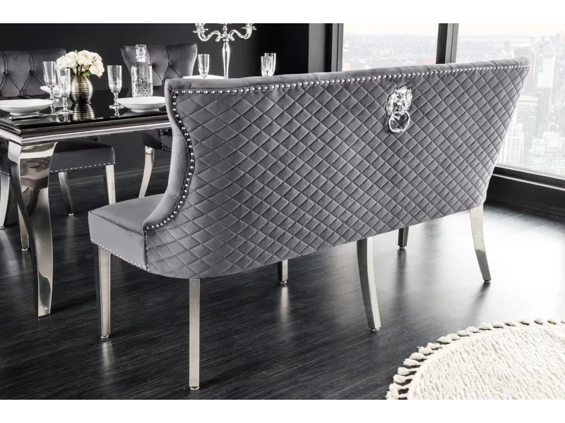 Canapé Banquette en Velours Gris - Style Baroque