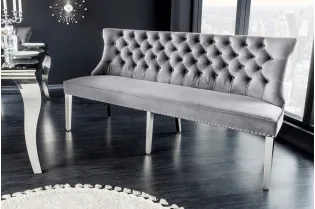 Canapé Banquette en Velours Gris - Style Baroque