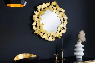 Miroir rond teinté Or avec courroie de suspension 45cm pas cher