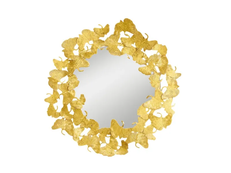 Miroir rond teinté Or avec courroie de suspension 45cm pas cher