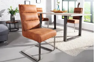 Chaise vintage marron clair design rétro acier inoxydable pas cher 2