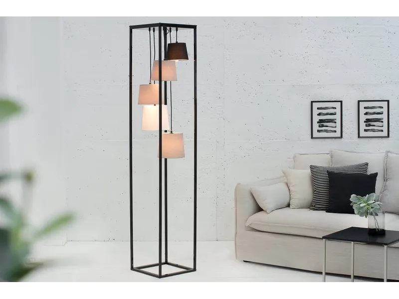 Lampadaire moderne rectangulaire en tissu plissé blanc Lampadaires ...