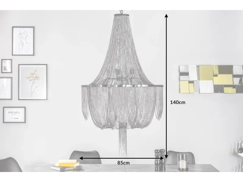 Lampe suspendue design boule en métal coloris blanc argenté Suspens...