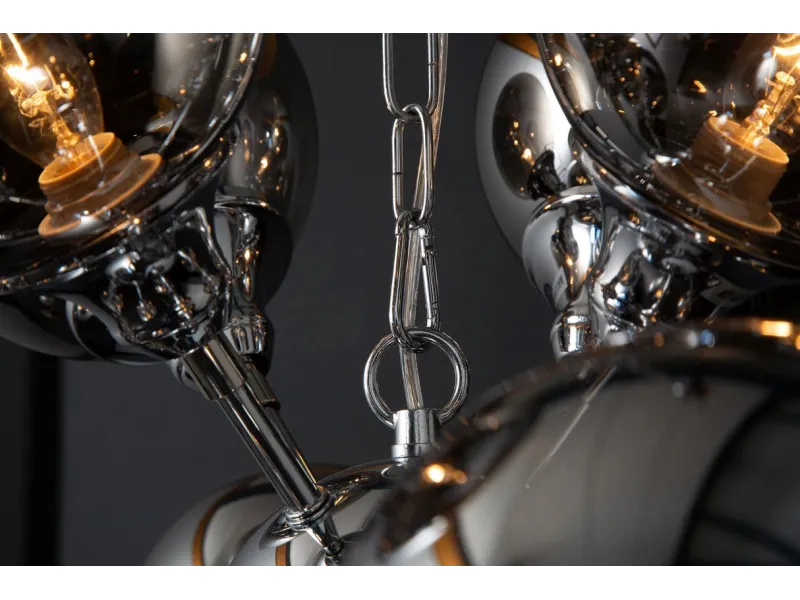 Lampe suspendue design boule en métal coloris blanc argenté Suspens...