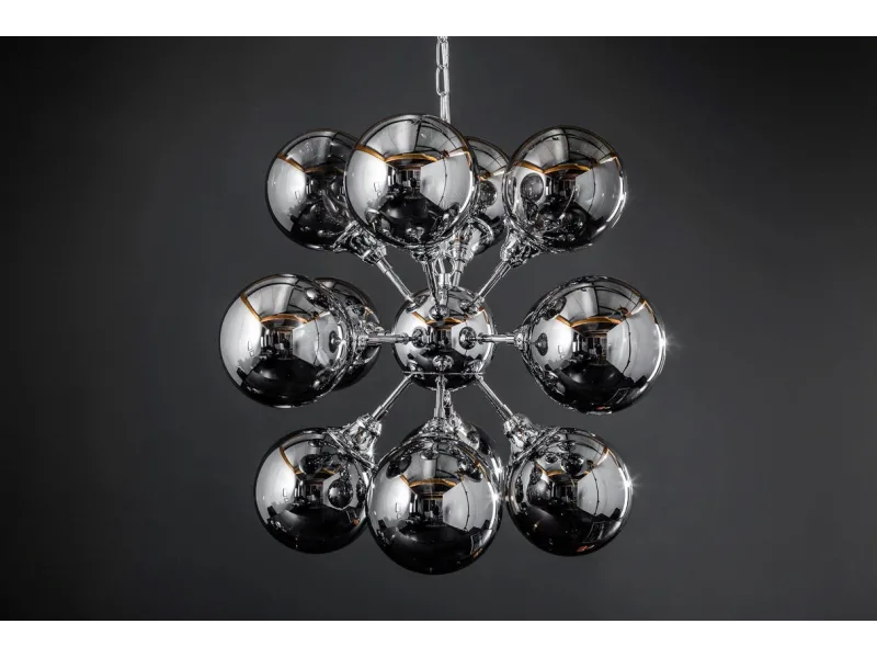 Lampe suspendue design boule en métal coloris blanc argenté Suspens...