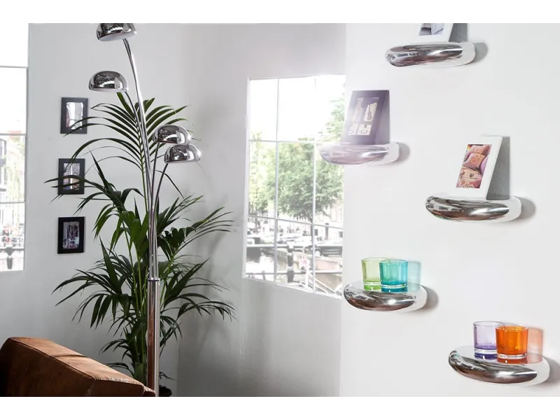 Étagère murale 5 pièces design LARME en aluminium argenté  |adeniahome...
