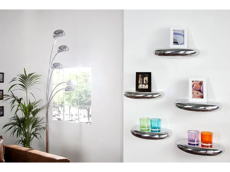 Étagère murale 5 pièces design LARME en aluminium argenté  |adeniahome...