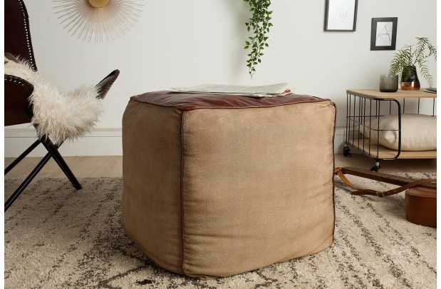 Pouf design BOULE de 50 cm coloris marron en coton tricoté Pouf |la...